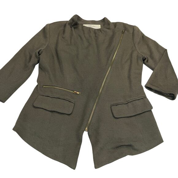 Anthropologie Cartonnier Take the Wheel Green Asymmetrical Zipper Jacket Size M - Picture 1 of 12